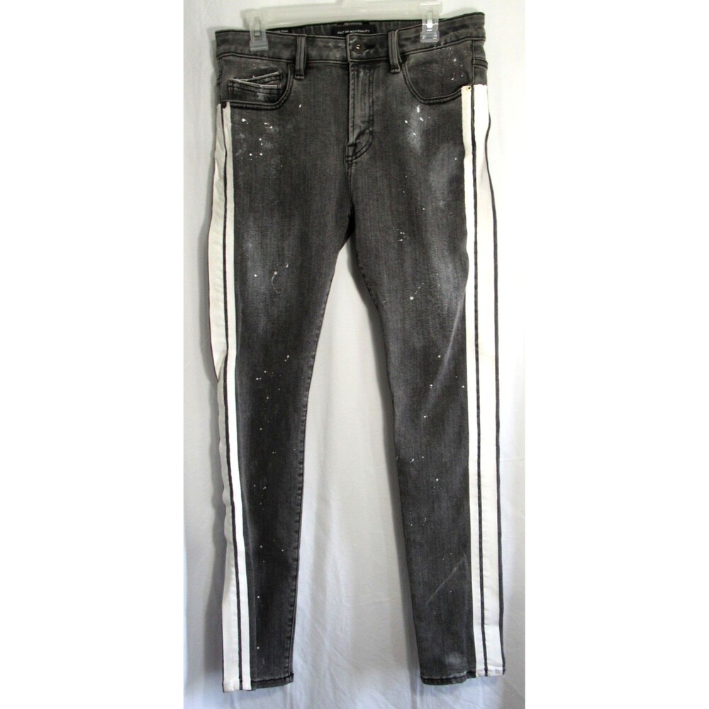 Cult Of Individuality Gray Paint Side Stripe Punk Super Skinny Jeans 34x32 NWT